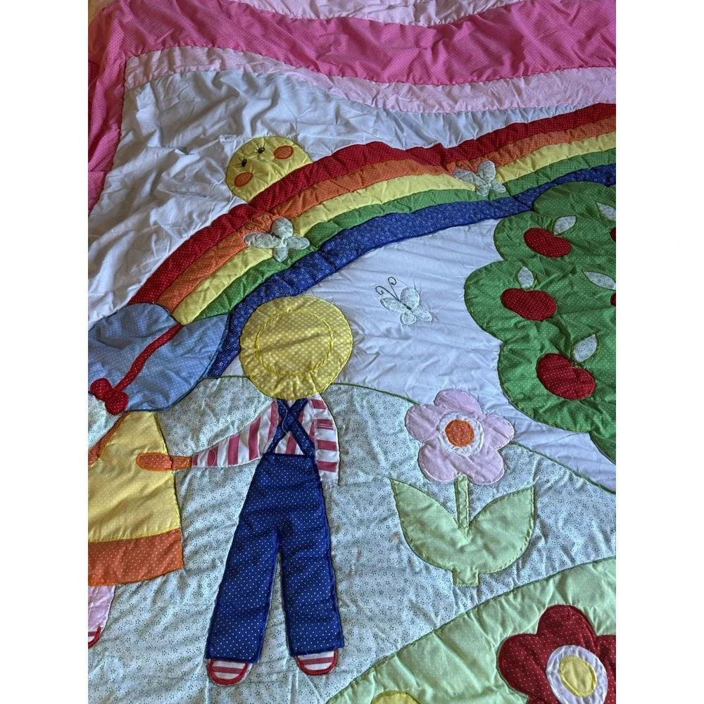 Sunbonnet Sue & Overall Sam Comforter 65x82 Rainbow Apple Tree Floral Vintage